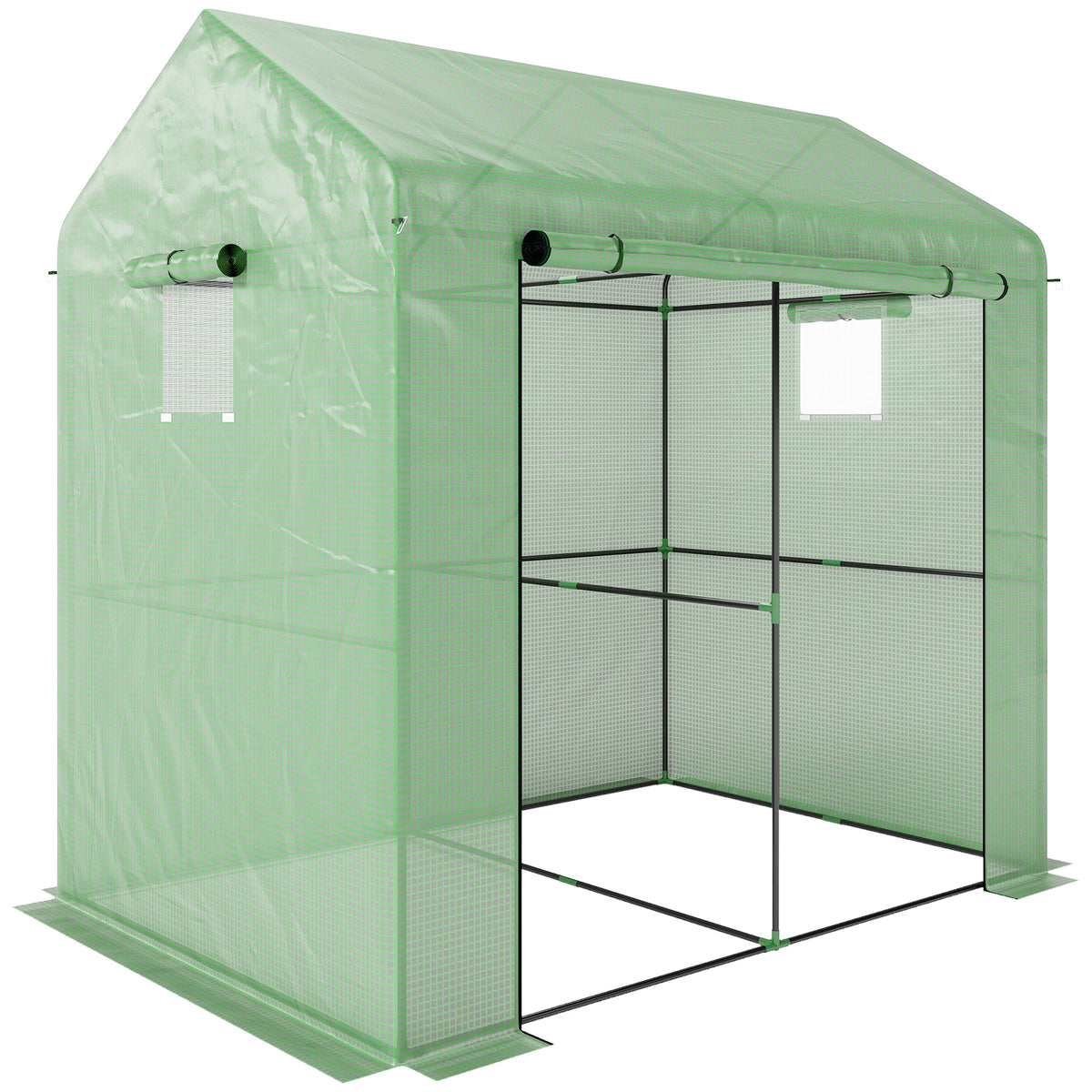 Greenhouse, Walk-in Garden Grow House with Roll-up Door and Mesh Windows, 200 x 140 x 200cm