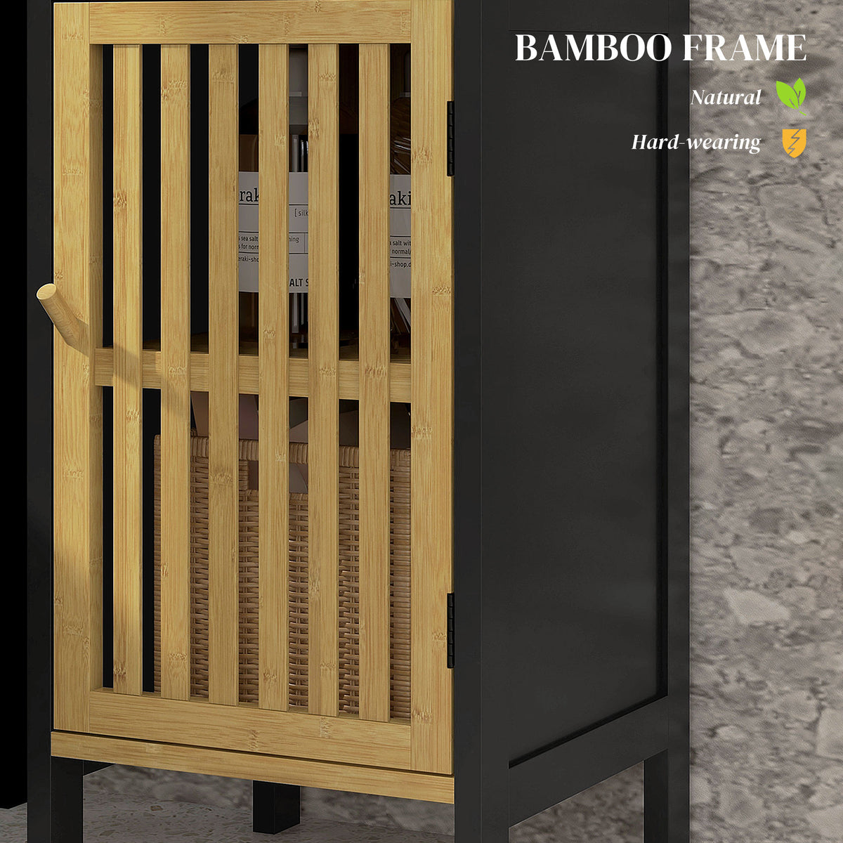 Bamboo-Blend Retro Cut-Out Bathroom Storage Unit
