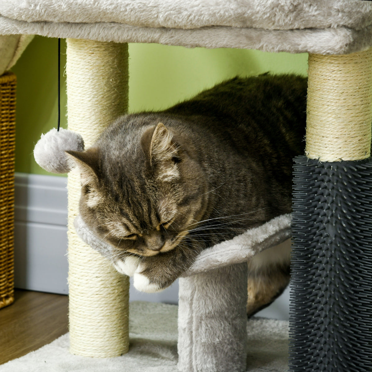 48cm Cat Tree with Scratching Posts, Bed, Perch, Self Groomer, Toy - Grey