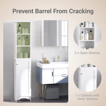 Tall Bathroom Cabinet, Freestanding Slim Bathroom Storage Unit with Adjustable Shelves and Shutter Door, Floor Storage Cupboard with 6 Shelves, 165H x 34W x 20D cm, White