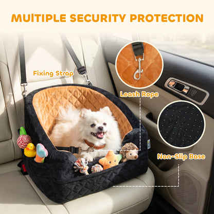 Dog Car Seat, Detachable Washable Dog Booster Seat with Thick Cushion, Seat Belt, Pockets for Small Under 10kg