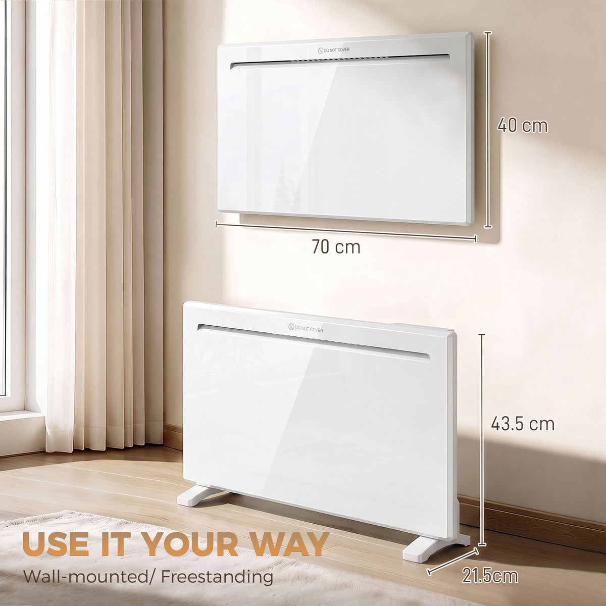 Smart Panel Heater Wall Mounted/Freestanding, Electric Heater with Weekly Timer, Open Window & Anti-Frost, 1500W, White