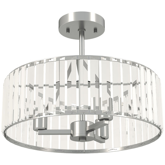 Crystal Ceiling Light Fixture, 39 cm Semi Flush Mount Modern Crystal Chandelier Ceiling Light for Living Room, Bedroom, Hallway, Dining Room, E14 Base 3-Lights, Bulbs Not Included, Silver Tone