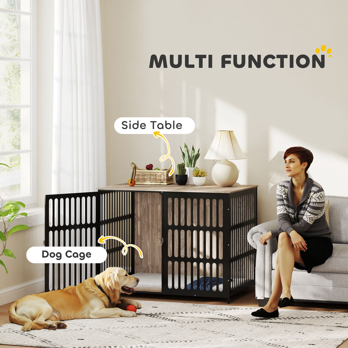 Dog Crate Furniture with Anti-Chew Resistant Mesh, Anti-Escape Single Door, for Extra Large Dogs, 118 x 80 x 92 cm