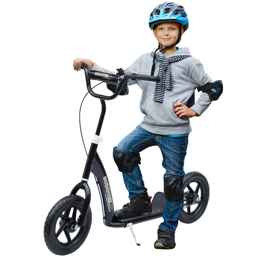Kids Scooter Kick Scooter, with 12" EVA Tyres, Rear Brake, Big Wheels Scooter for 5-12 Years, Black