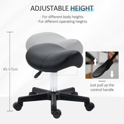 Saddle Stool, PU Leather Adjustable Rolling Salon Chair with Steel Frame for Massage, Spa, Beauty and Tattoo