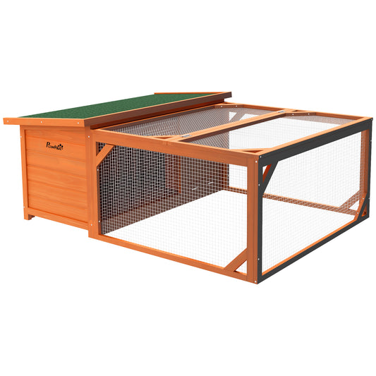 Rabbit Hutch Outdoor Guinea Pig Hutch with Run Small Animal Off-ground Duck House Hideaway Garden with Openable Roof 125.5 x 100 x 49cm Orange