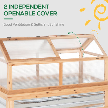 Raised Garden Bed with Greenhouse Top, Garden Wooden Cold Frame Greenhouse Flower Planter Protection with 2 Independent Roofs, 122x 61 x 82cm, Natural