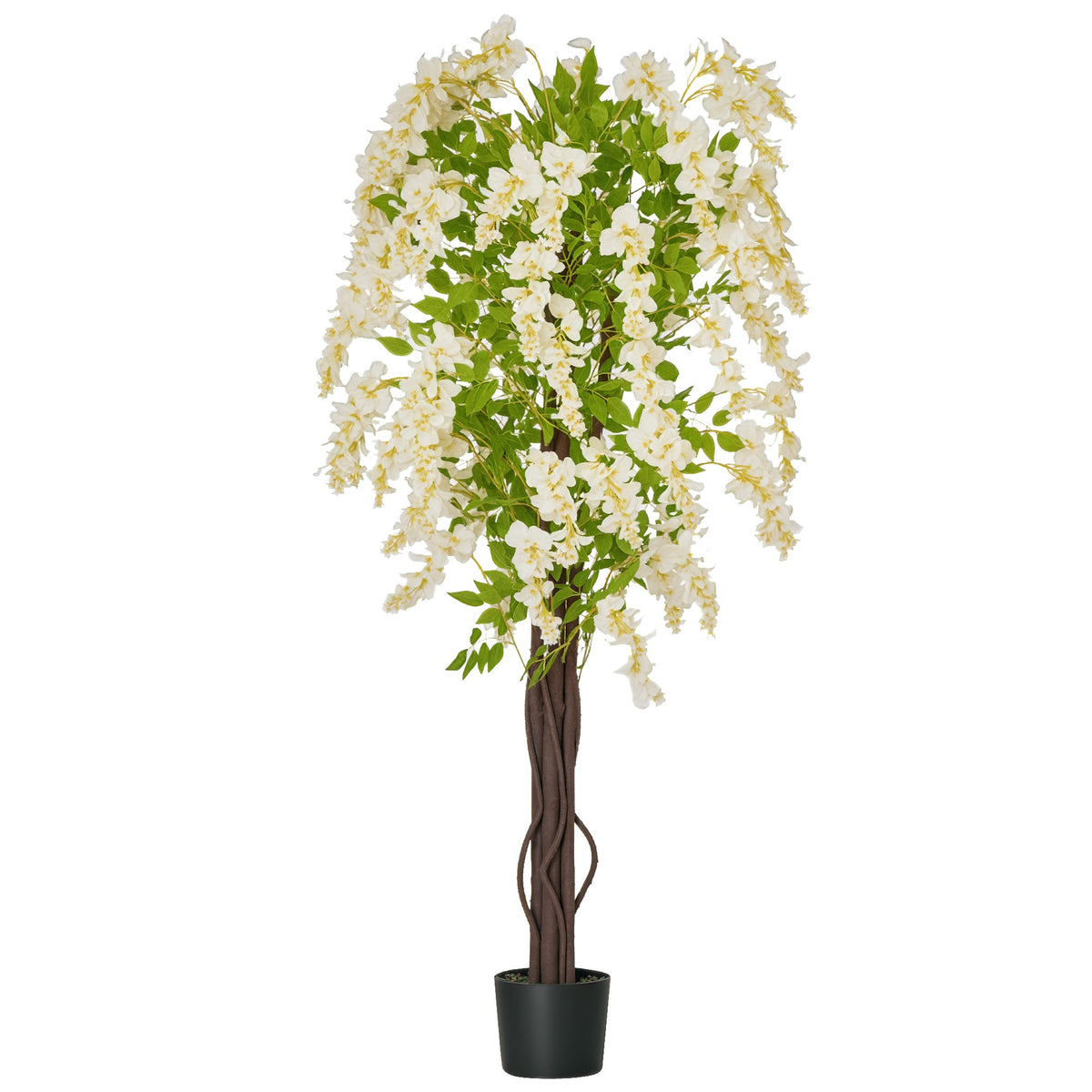 Artificial Plant White Wisteria Tree Faux Decorative Plant in Nursery Pot for Indoor Decor, 160cm