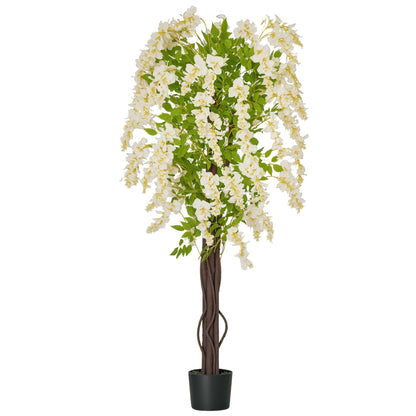 Artificial Plant White Wisteria Tree Faux Decorative Plant in Nursery Pot for Indoor Decor, 160cm