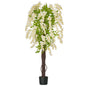 Artificial Plant White Wisteria Tree Faux Decorative Plant in Nursery Pot for Indoor Decor, 160cm