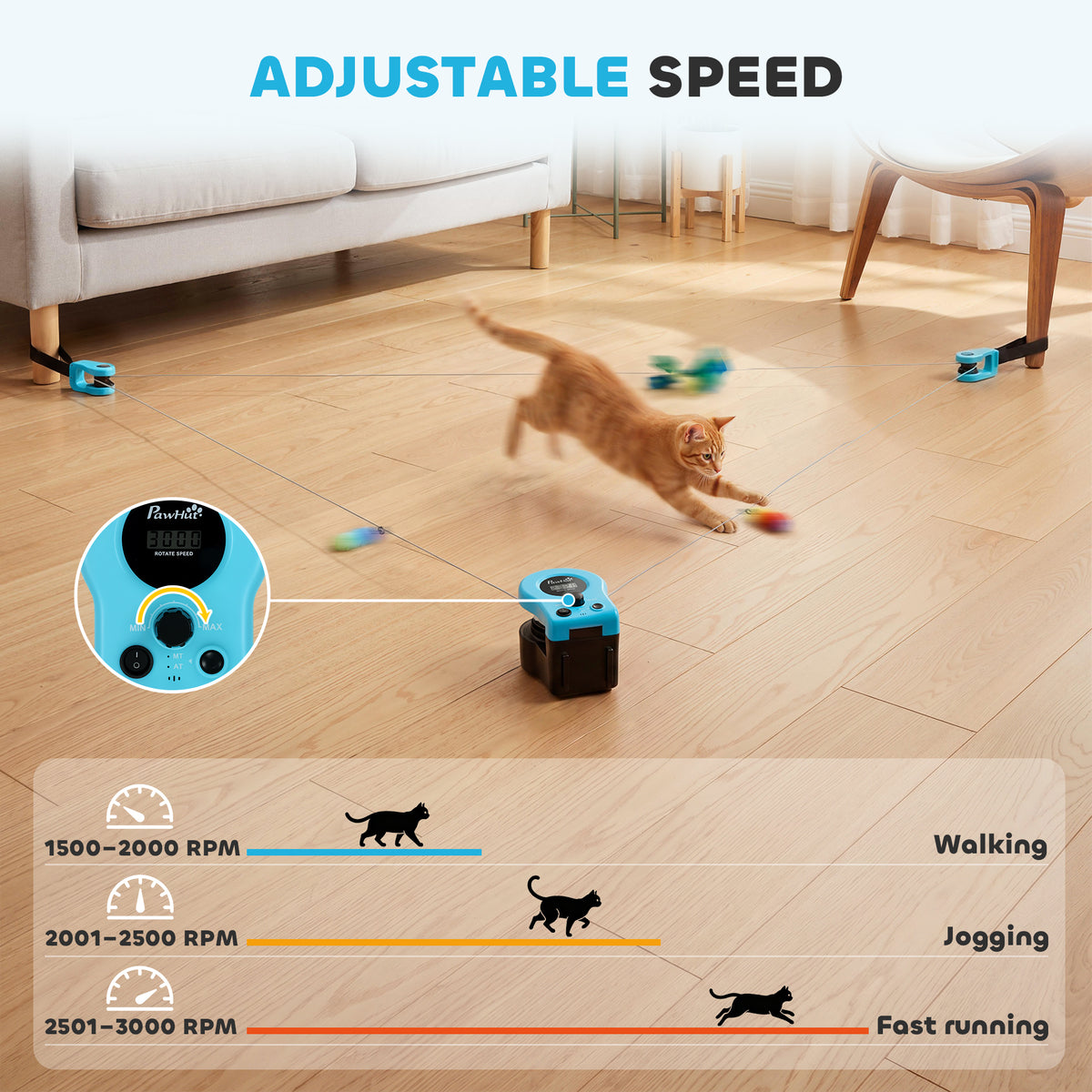 Interactive Cat Toy for Indoor Kittens & Adult with Adjustable Speed, DIY Track & Mouse Sound