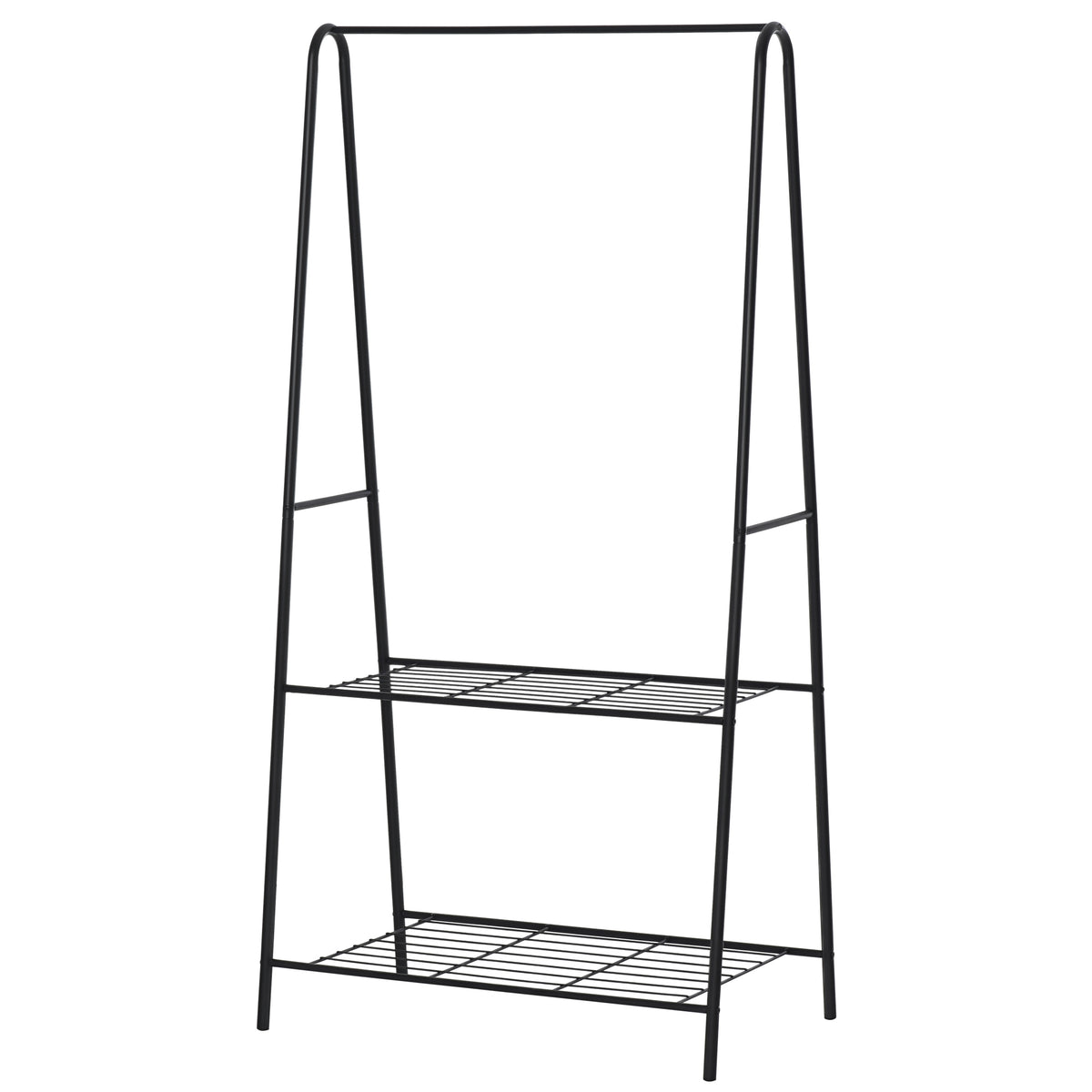 Metal Clothes Rack Coat Garment Hanger Hallway Organiser Hanging Rail Stand 2-tier Shoe Shelving A Shaped 77W x 45D x 153H cm Black