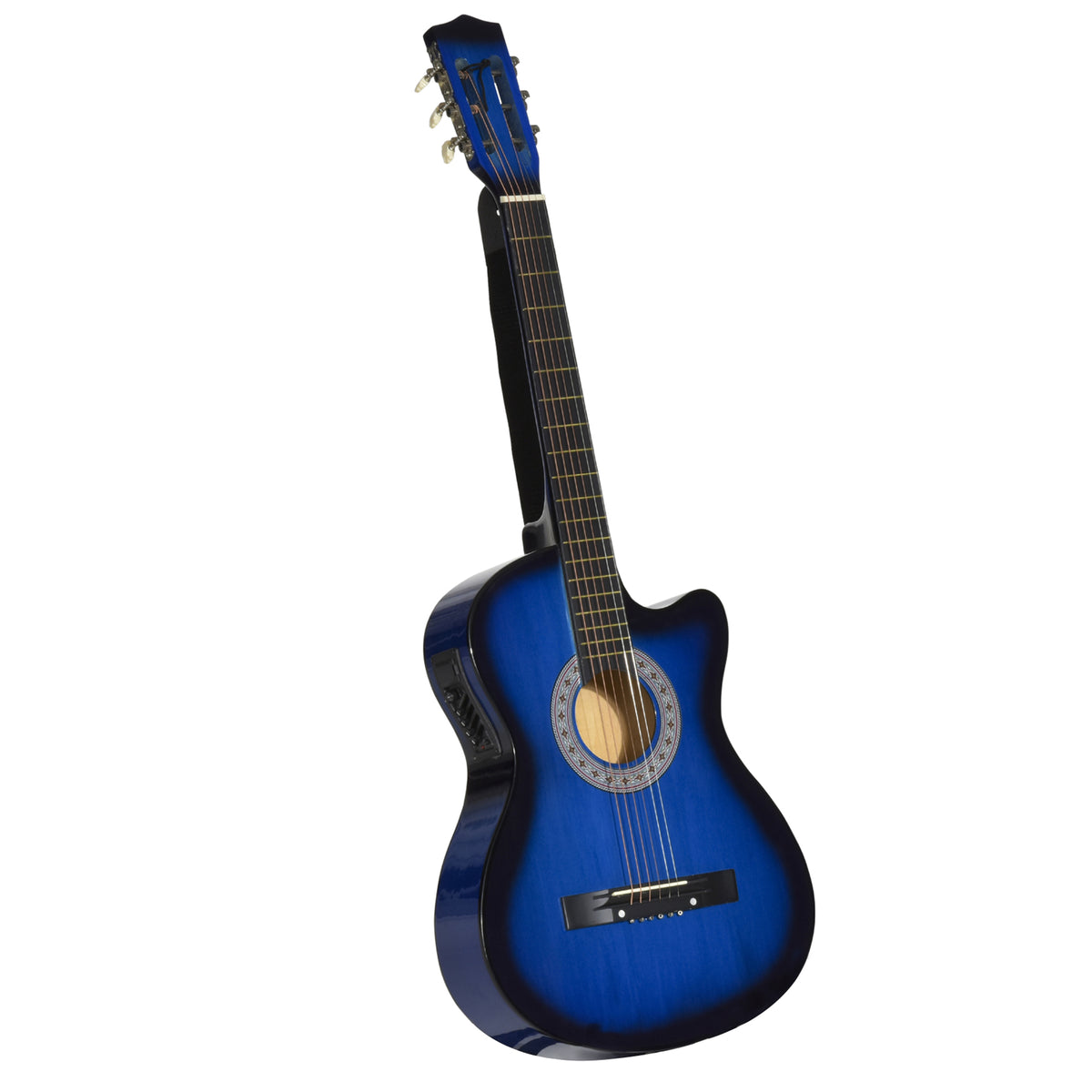 38 Inch Full Size Acoustic Electric Guitar, Classical Beginner Junior Adult Guitar Gloss Finish with Carrying Case, Strap, Picks, Spare Strings