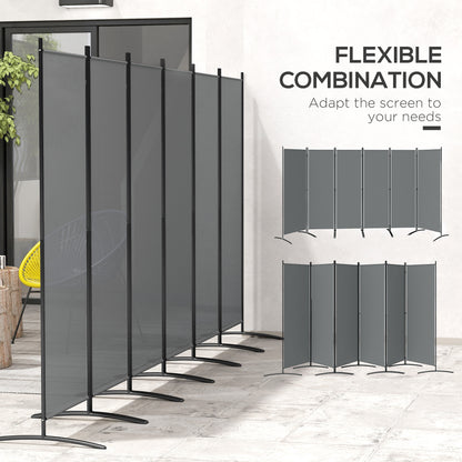6 Panel Folding Room Divider, 1.7m Privacy Screen with Wide Feet, Portable Freestanding Metal Partition Separator for Office, Living Room, Bedroom, Dining Room, Dark Grey