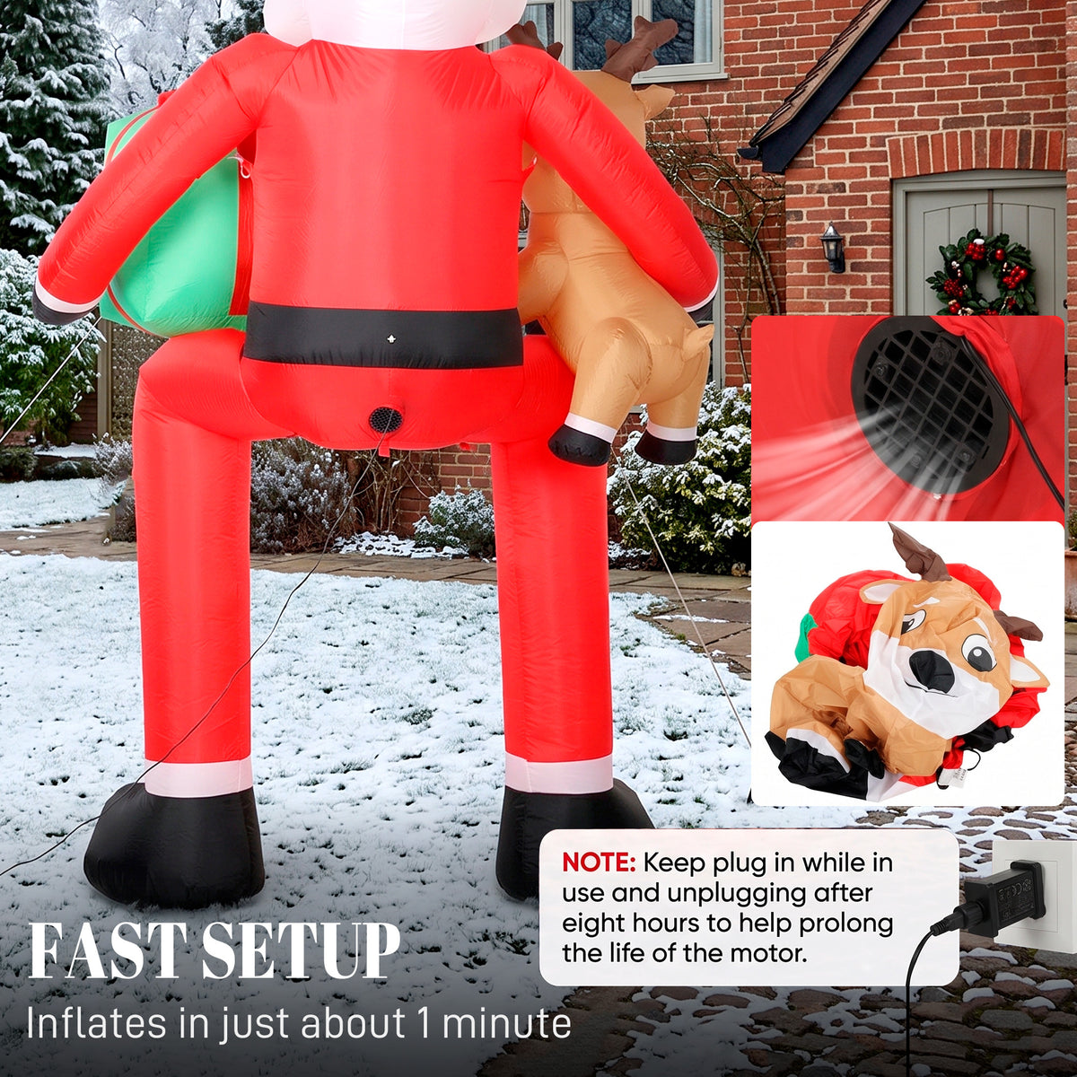 9.3ft Giant Christmas Inflatable Hanging Santa Claus Sitting w/ Reindeer, Gift Box