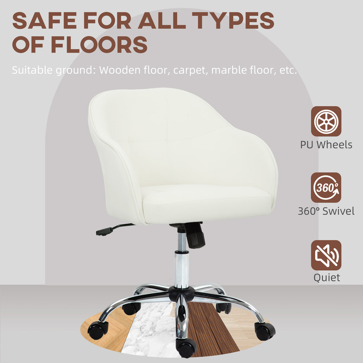 46-56 cm Velvet-feel Office Chair - Cream