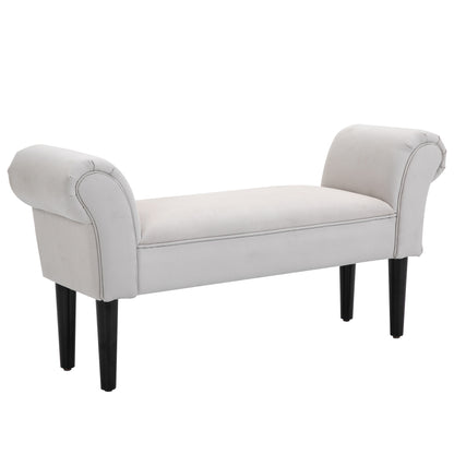 End of Bed Bench, Upholstered Window Seat with Arms and Wooden Legs, Modern Shoe Bench for Entryway, Living Room, Bedroom, Greyish White