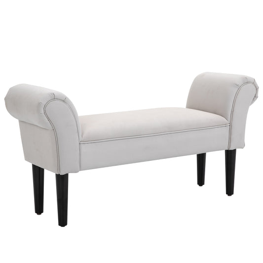 End of Bed Bench, Upholstered Window Seat with Arms and Wooden Legs, Modern Shoe Bench for Entryway, Living Room, Bedroom, Greyish White