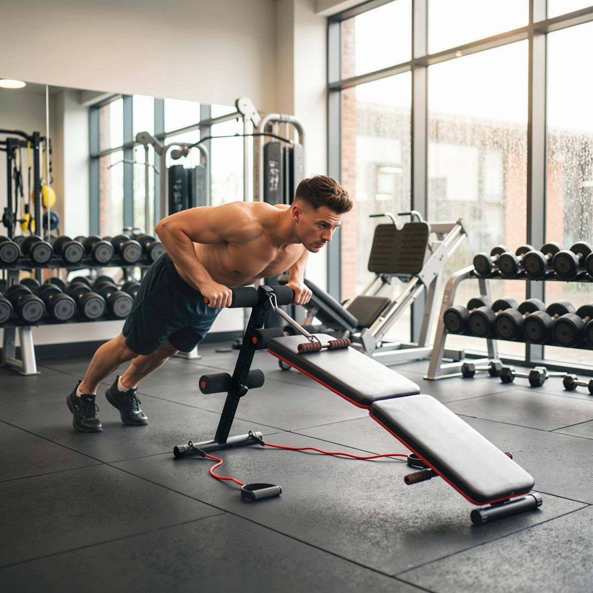 Foldable Sit Up Bench, Adjustable Abdominal Trainer with Resistance Bands, Padded Core Workout Bench for Home Gym Strength Training