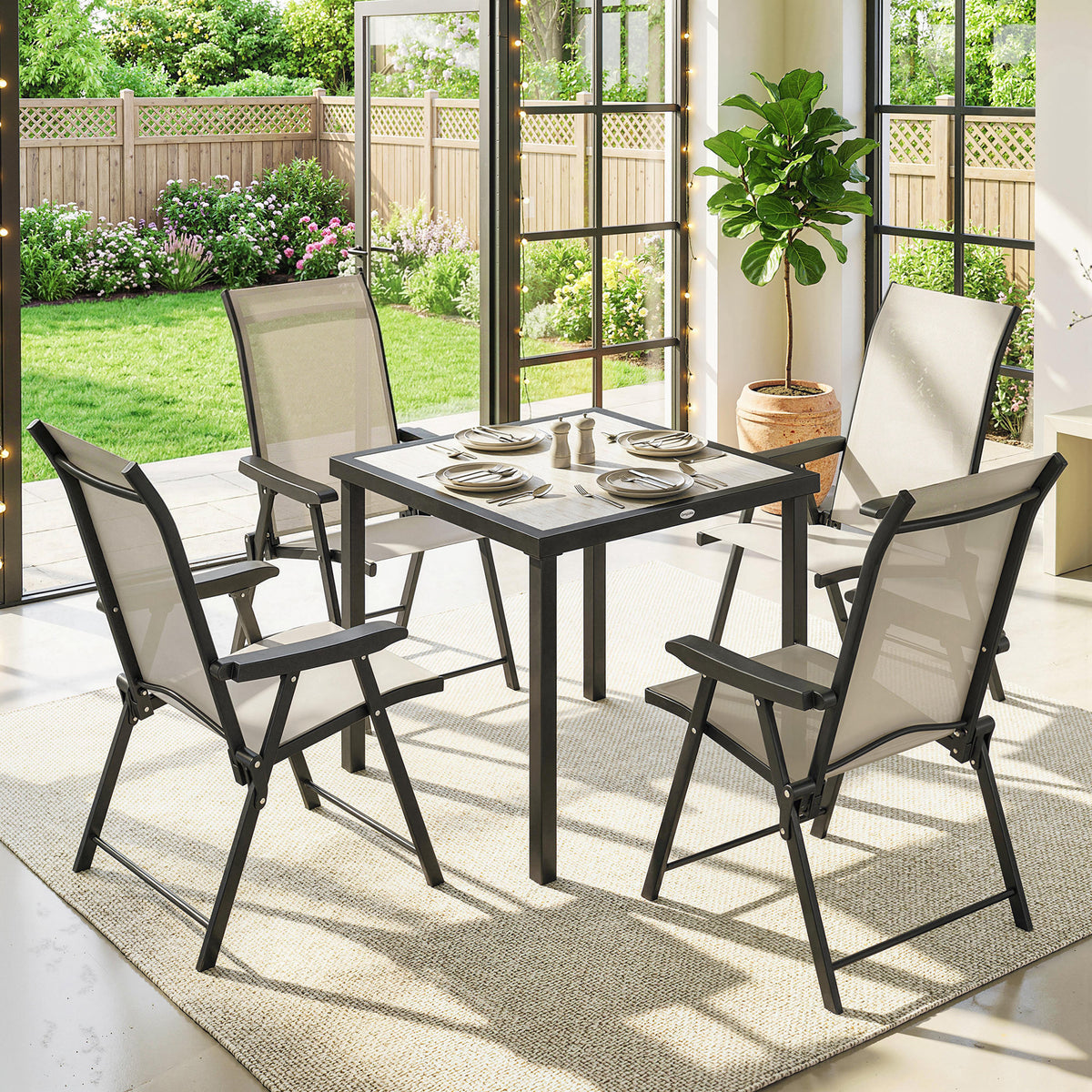 5 Pieces Outdoor Dining Set, Garden Dining Set for 4 with Square Table and Folding Chairs