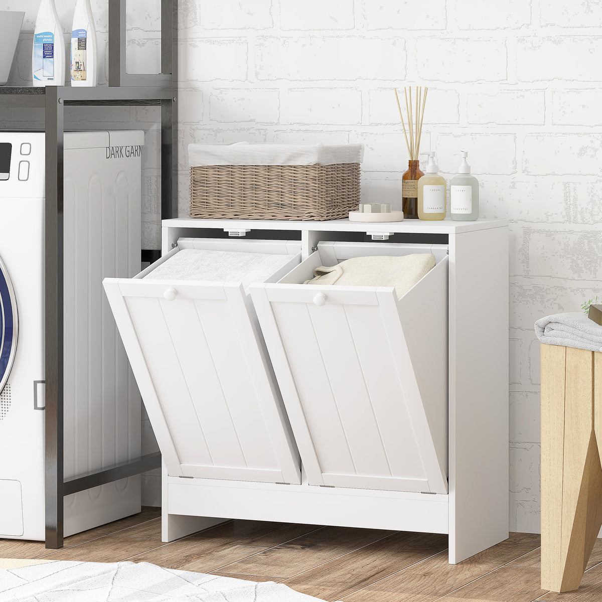 Double Hamper Laundry Storage Cabinet - White