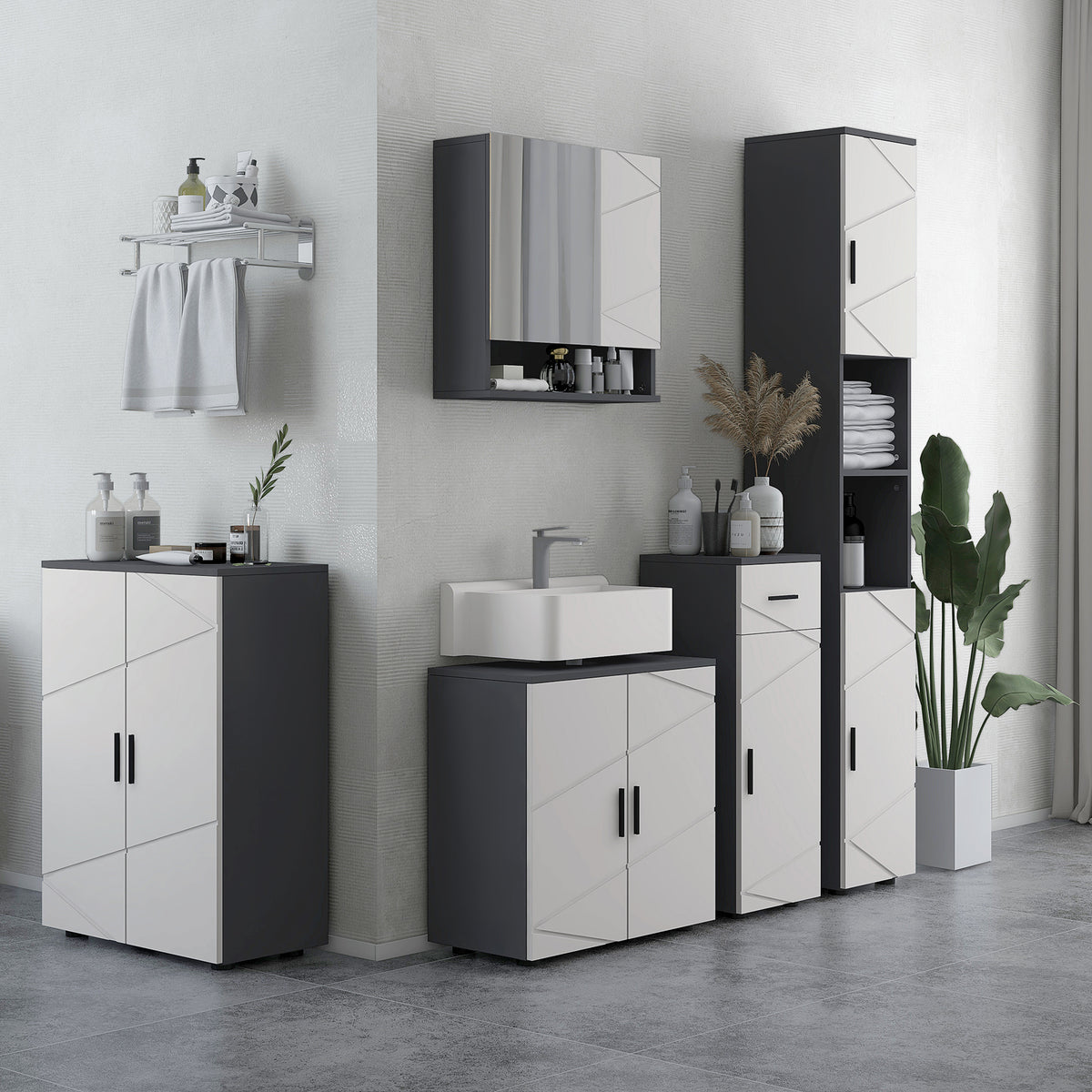 Under Sink Bathroom Cabinet, Bathroom Sink Cabinet with Soft-Close Doors, Adjustable Shelf, 10 x 20cm U Shaped Cut-Out, Storage Cupboard for Basin without Pedestal, Light Grey