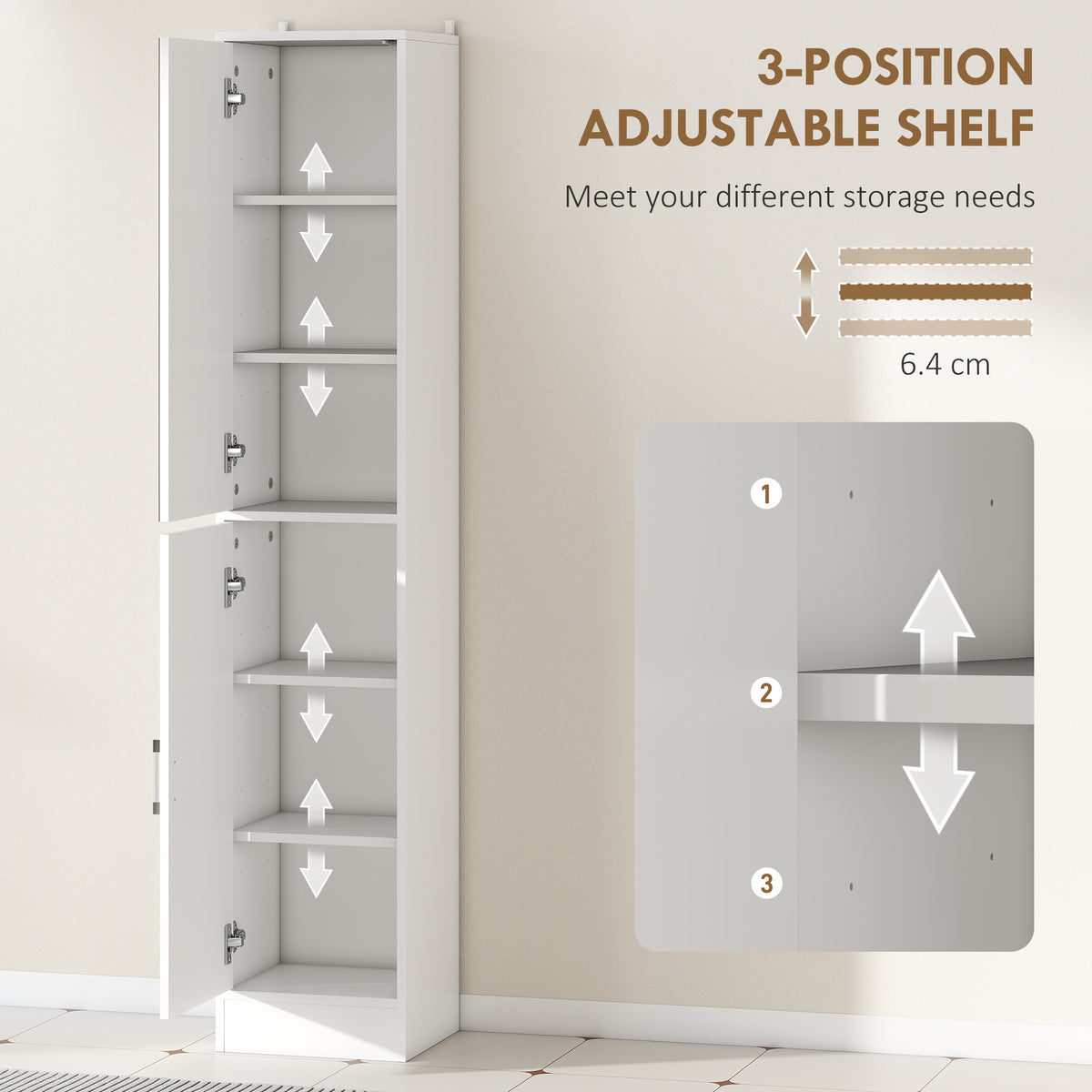Tall Bathroom Cabinet with Mirror and Adjustable Shelf