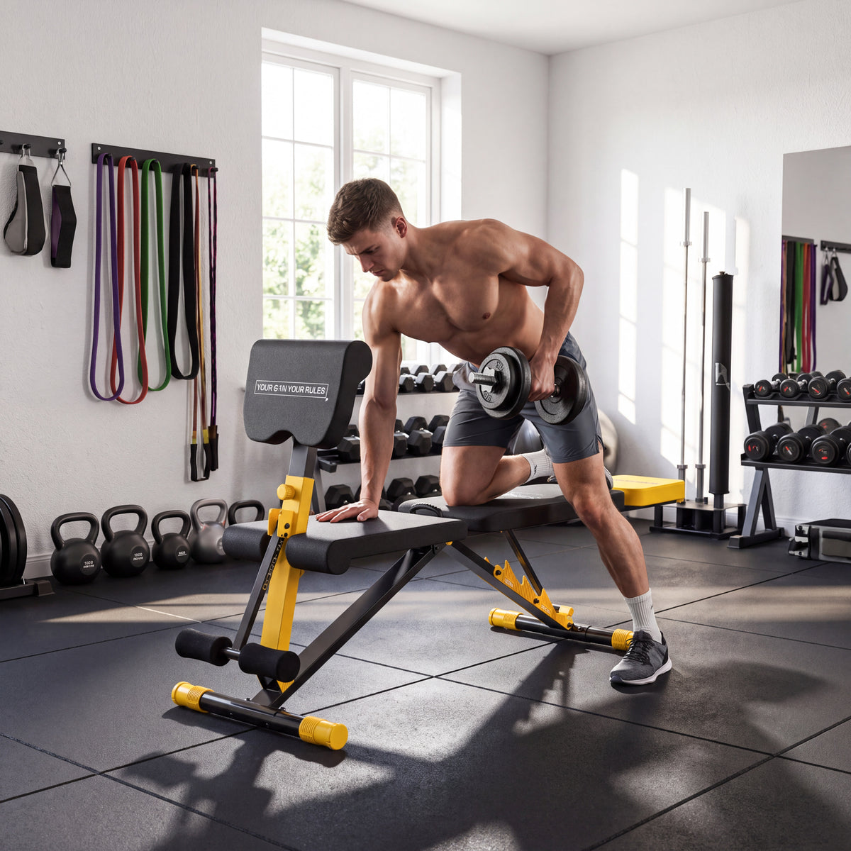 Adjustable Weight Bench for Home Gym, 300kg Incline Decline Flat Foldable Bench Press with 6 Backrest Positions, Yellow