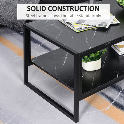 Coffee Table, Two-Tier Faux Marble Effect Centre Table with Metal Frame and Storage Shelf for Living Room, 106 x 50 x 45cm, Black