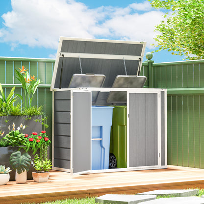 4.7 x 2.5FT Garden Shed, Double Bin Storage Shed with Lockable Doors, Outdoor Small Shed with Openable Lid for 2 Rubbish Bins, Garden Tools, Grey