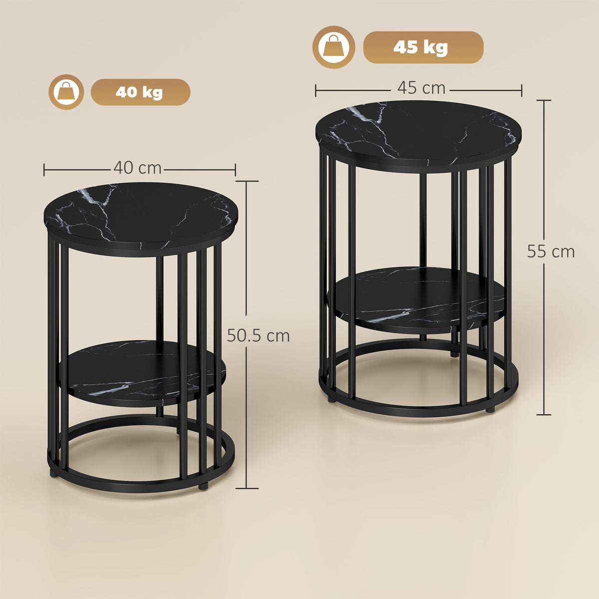 Set of Two Marble-Effect Coffee Tables