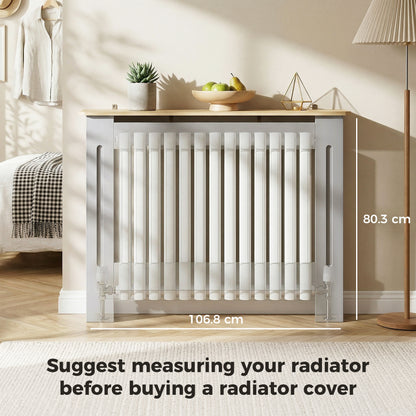 Slatted Radiator Cover, Painted Cabinet with Line Grill Design, 112W × 19D × 81H cm, Grey