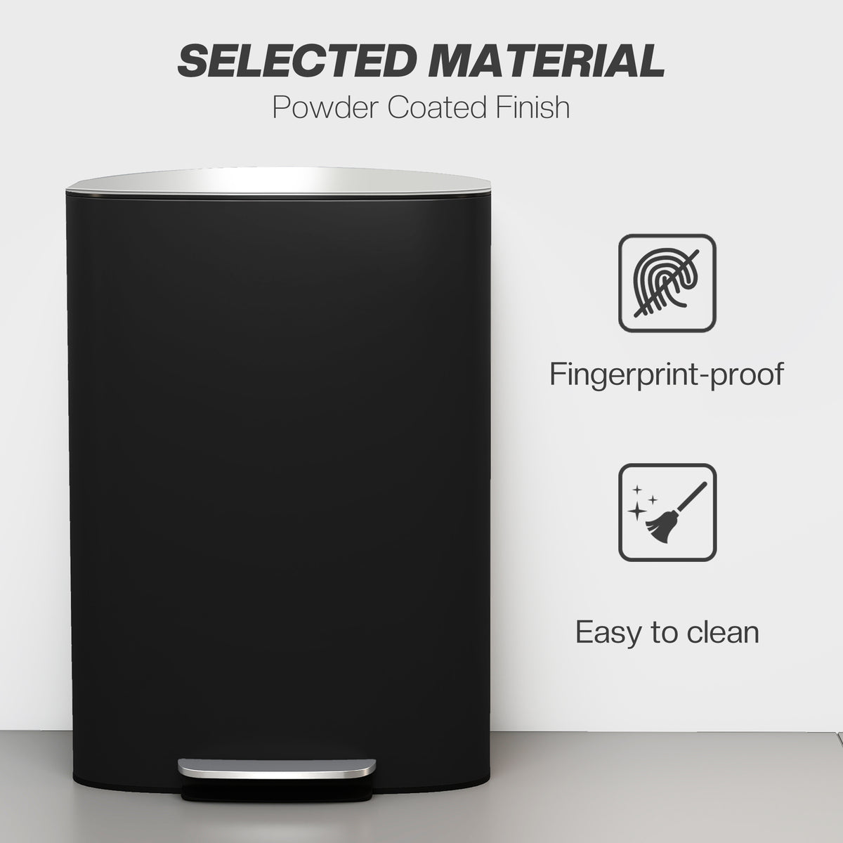 50L Kitchen Bin with Soft-Close Lid and Stay-Open Function, Stainless Steel Pedal Bin with Removable Inner Bucket, Carry Handle for Kitchen, Office, Home