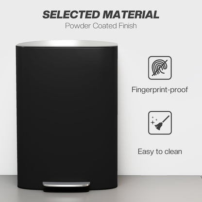 50L Kitchen Bin with Soft-Close Lid and Stay-Open Function, Stainless Steel Pedal Bin with Removable Inner Bucket, Carry Handle for Kitchen, Office, Home