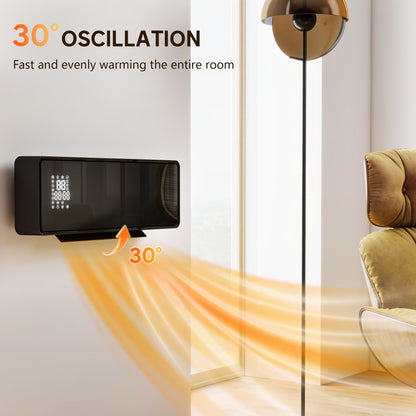 2000W Ceramic Electric Heater with Fan, Adjustable Thermostat, Wall Mounted