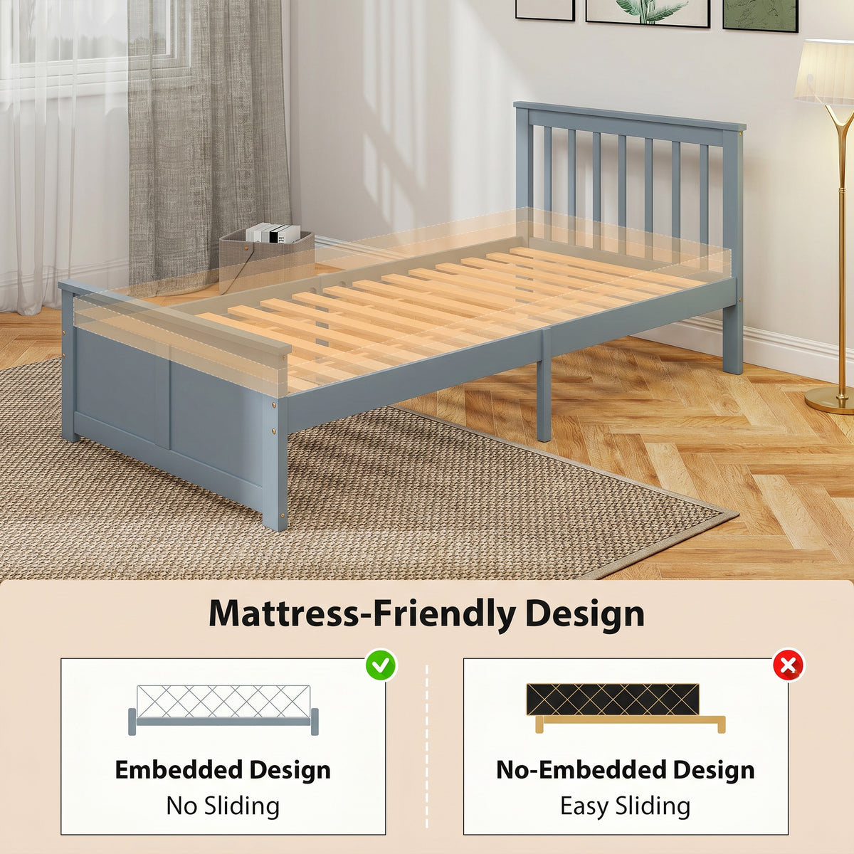 Pine Storage Bed, 3ft Single Solid Wooden Bed Frame with Drawers, Headboard, Wood Slat Support