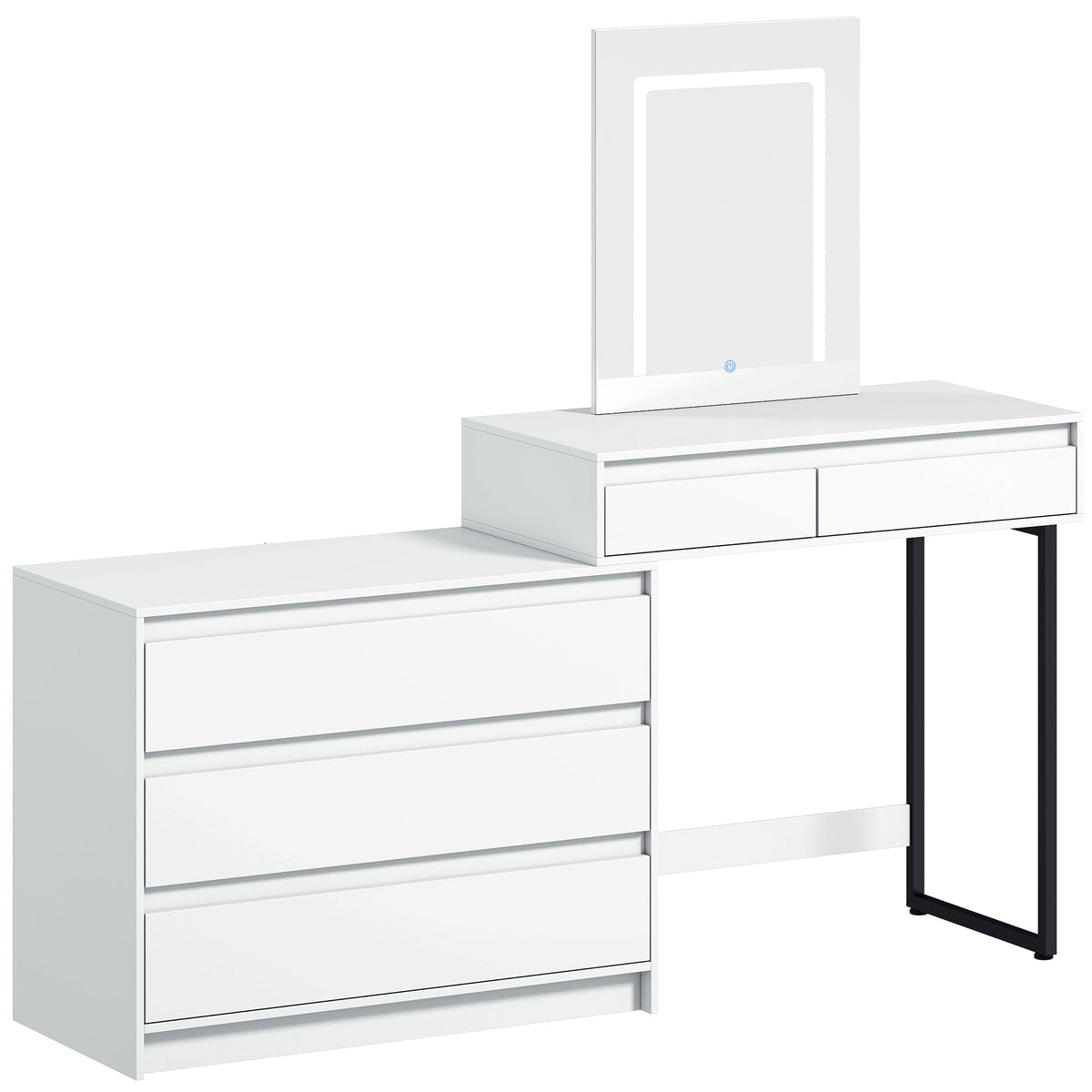 Vanity Makeup Desk LED Mirror Dressing Table Large Storage 5 Drawers White