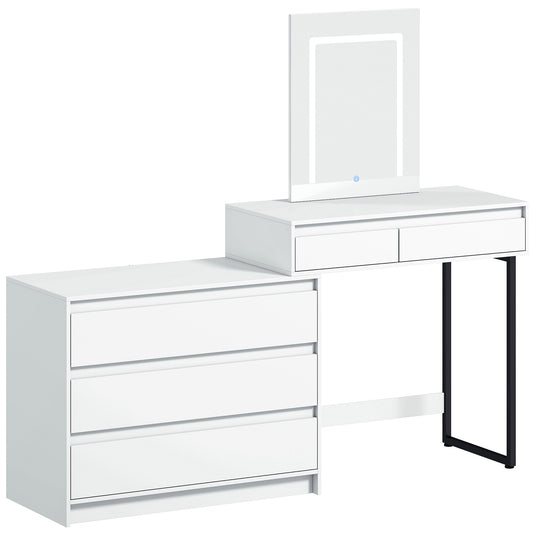 Vanity Makeup Desk LED Mirror Dressing Table Large Storage 5 Drawers White