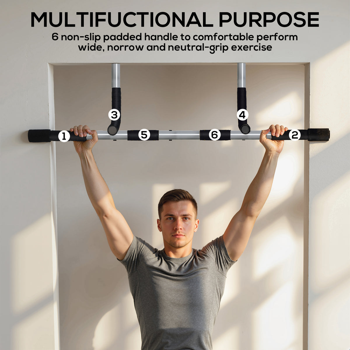 Doorway Pull up Bar, Door Frame Chin up Push up Bar for Home Gym Upper Body Workout, No Drilling or Screws