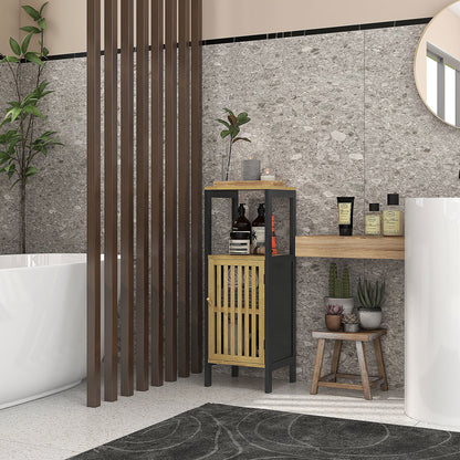 Bamboo-Blend Retro Cut-Out Bathroom Storage Unit