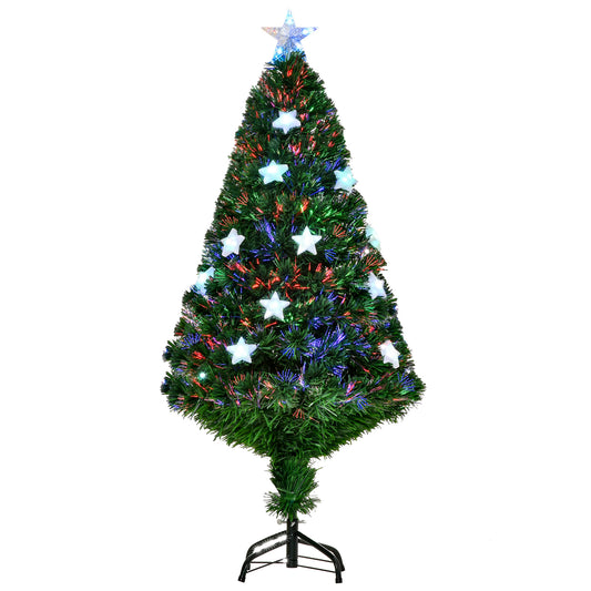 4FT Prelit Artificial Christmas Tree Fibre Optic Star LED Light Holiday Home Xmas Decoration with LED Light for Indoor Party, Green