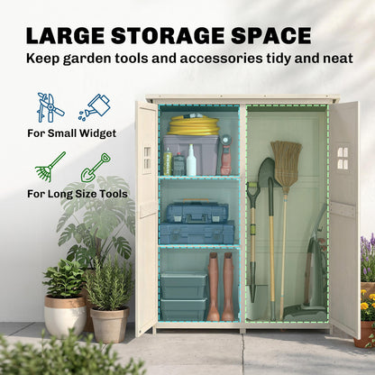 Wooden Garden Shed with Two Windows, Tool Storage Cabinet, Outdoor Double Door Organizer 127.5L x 50W x 164H cm, Grey