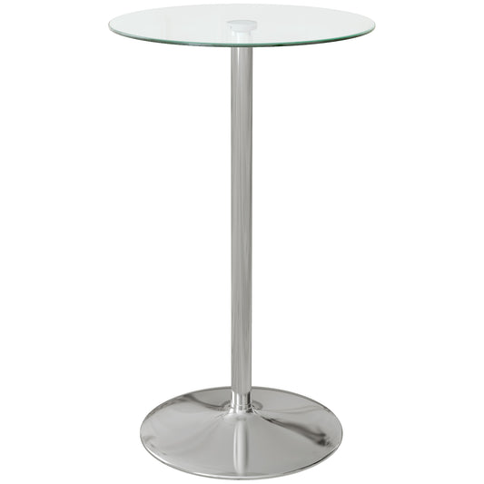 High Top Bar Table, Round Kitchen Table with Tempered Glass Top and Steel Base, Bistro Table for 2 People, Clear