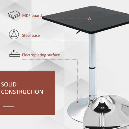 Modern Height Adjustable Counter Bar Table with 360° Swivel Tabletop and Electroplating Metal Base, Pub Desk for Living Room, Kitchen, Restaurant, Pub, Black and Silver