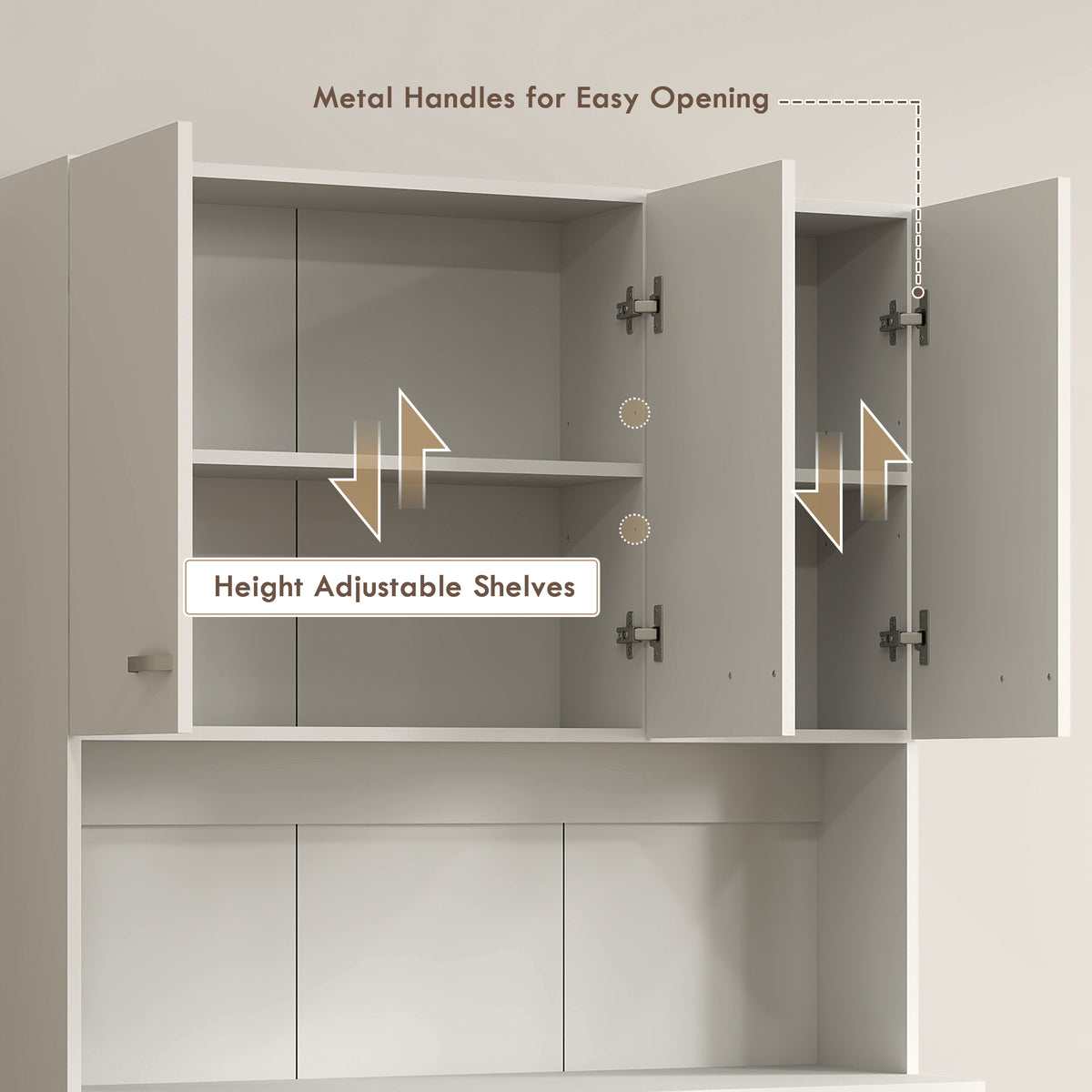 Freestanding Kitchen Pantry Storage Cabinet with Adjustable Shelves & Middle Worktop