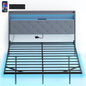 Floating Bed Frame, Upholstered 5ft King Size Bed, Platform Bed with RGB LED Lights and Charging Station, Grey
