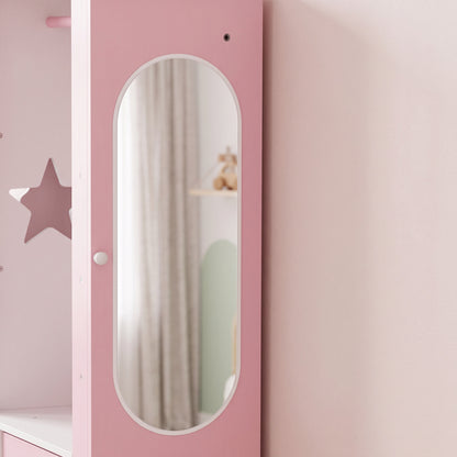 Kids Wardrobe with Lighted Mirror, Clothes Rail, Jewelry Cabinet, Shelves, Storage Boxes for Bedroom, Nursery, Pink