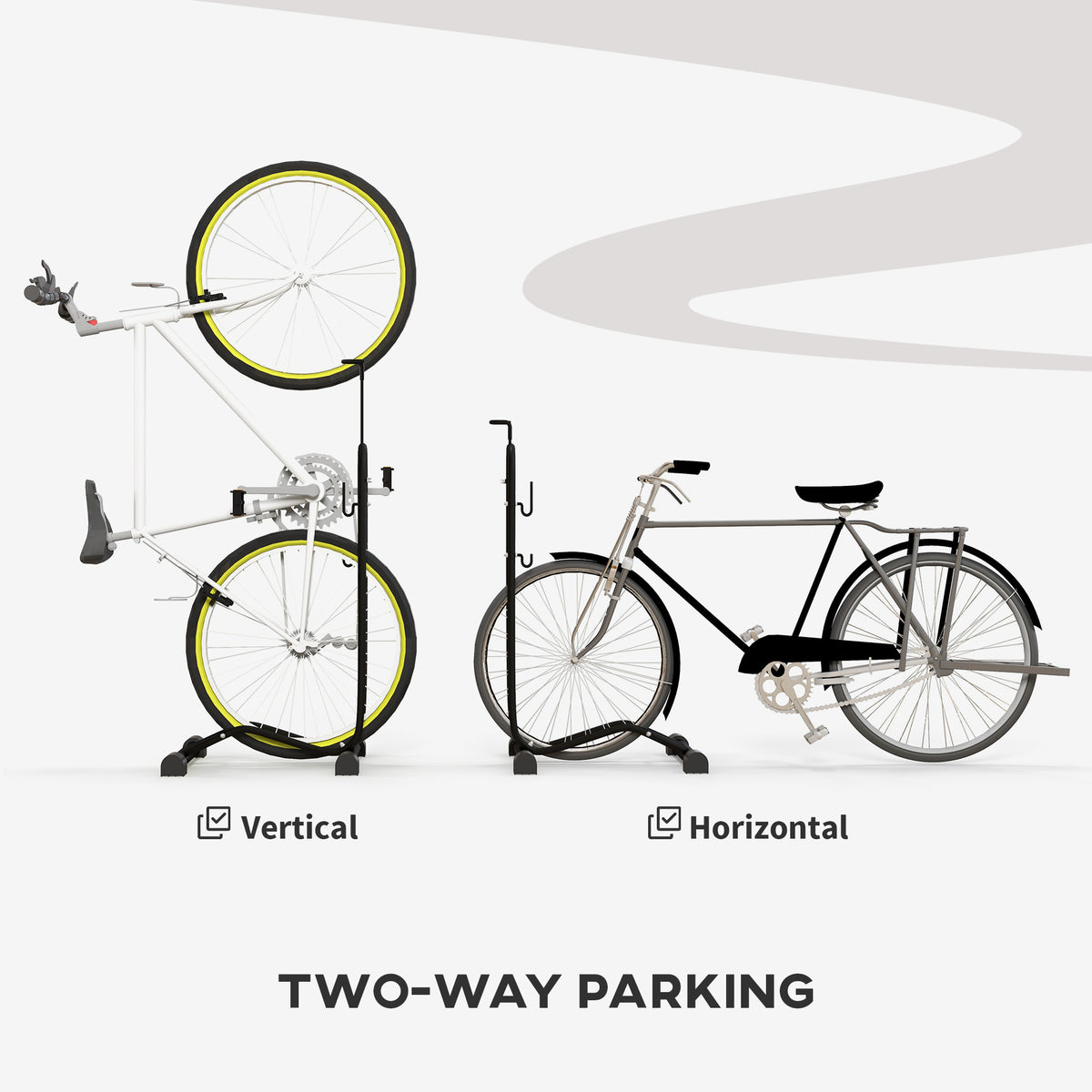 Vertical and Horizontal Bike Rack Bicycle, Storage Stand with Adjustable Hooks, for 24"-29" Wheels, 700c Bike