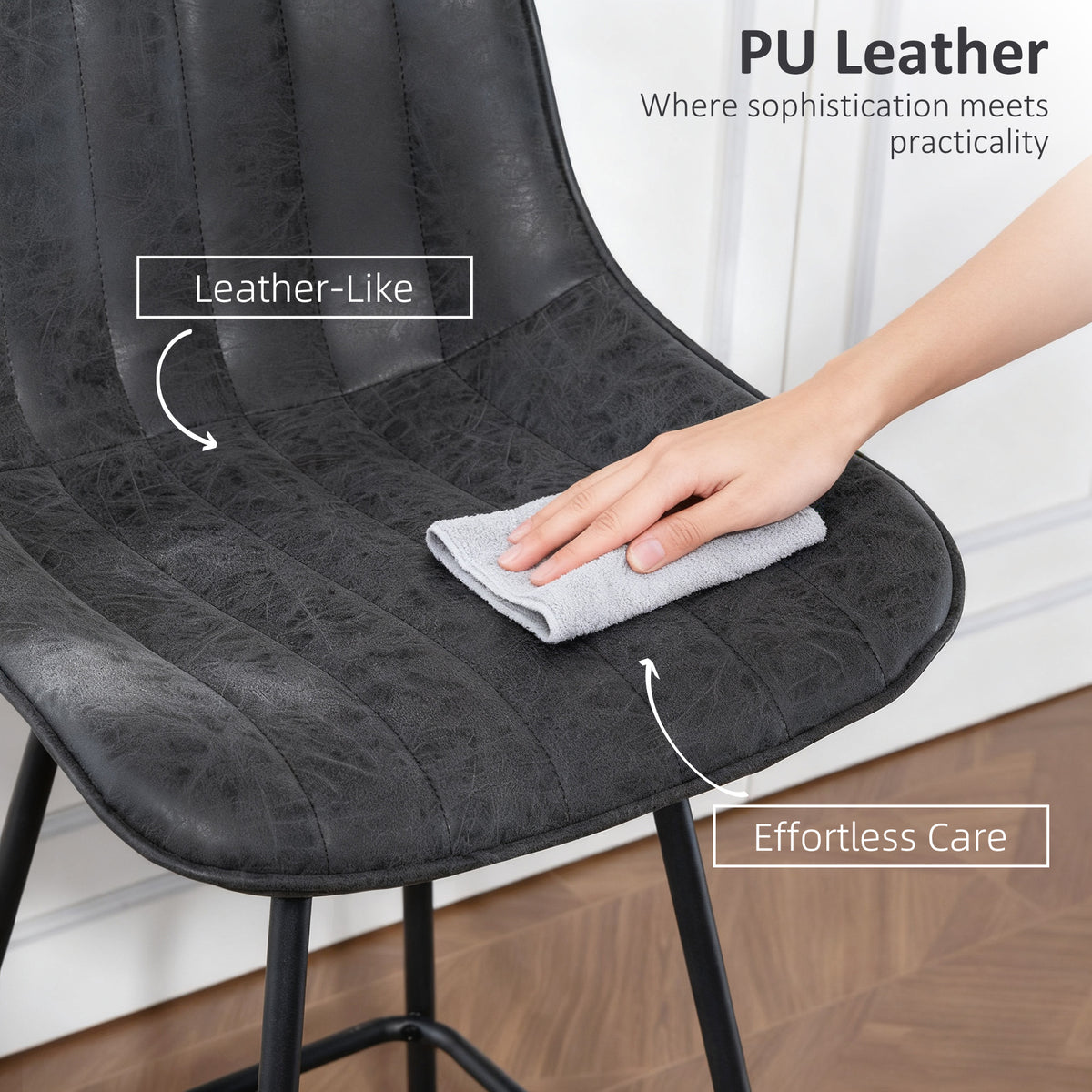 Set of 2 PU Leather Swivel Bar Stools